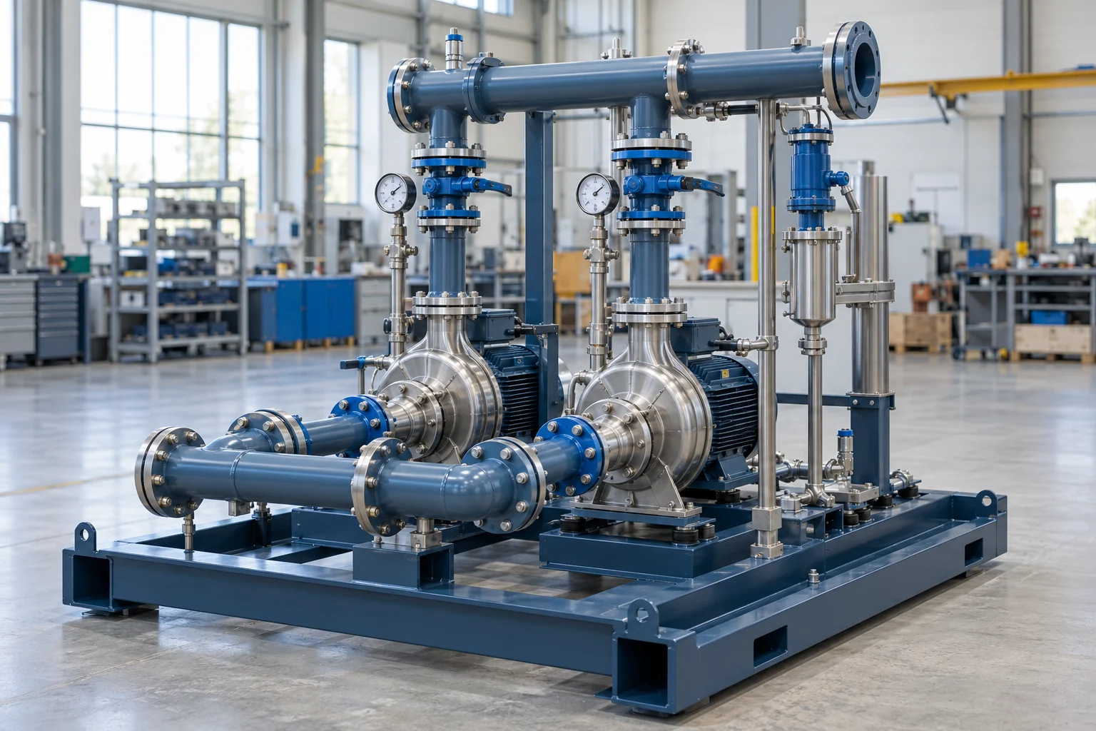 Illustrative packaged pumping unit on an industrial base